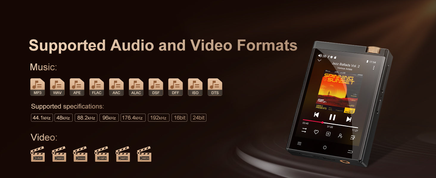 Vabena Hi-Fi MP3 Player - Oilsky Lossless DSD Audio, Bluetooth, WiFi, up to 1TB