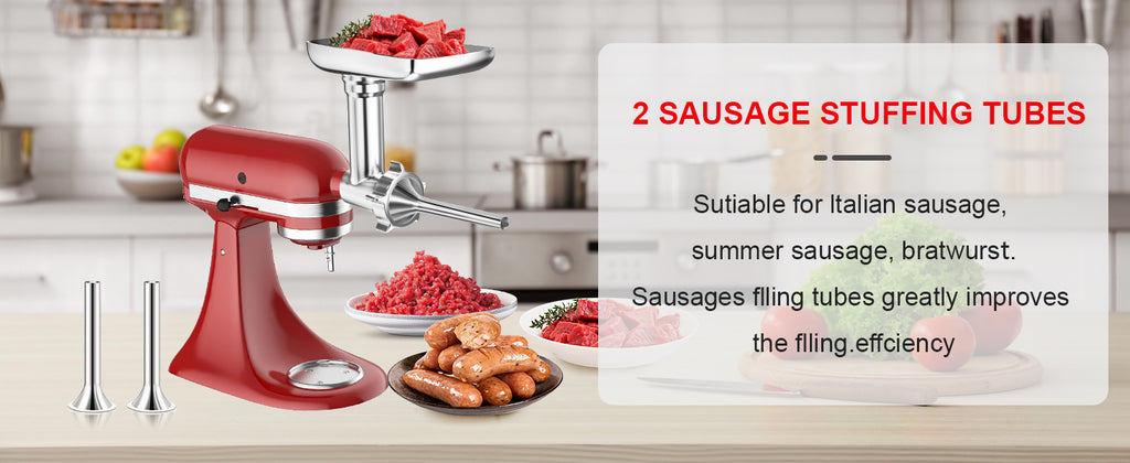 Vabena Metal Food Grinder & Sausage Stuffer for KitchenAid & Cuisinart Mixers