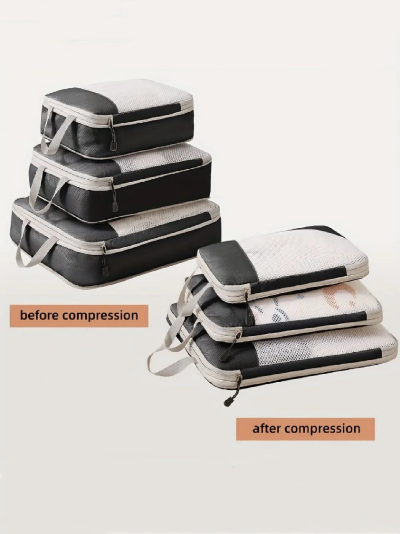 3-Piece Compressible Waterproof Travel Packing Cubes Set | Luggage Organizers