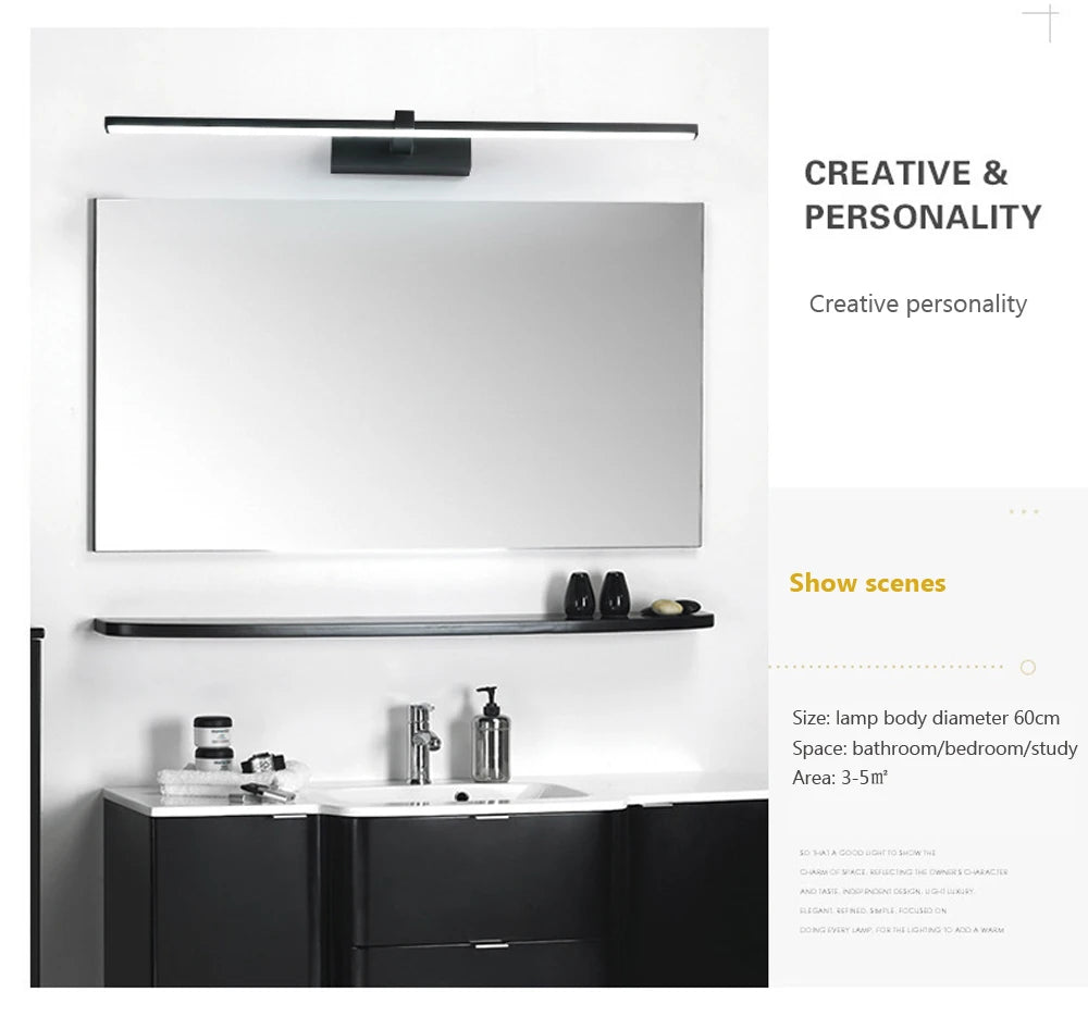 Vabena Modern LED Bathroom Wall Light - Three Color Aluminum Mirror Lamp