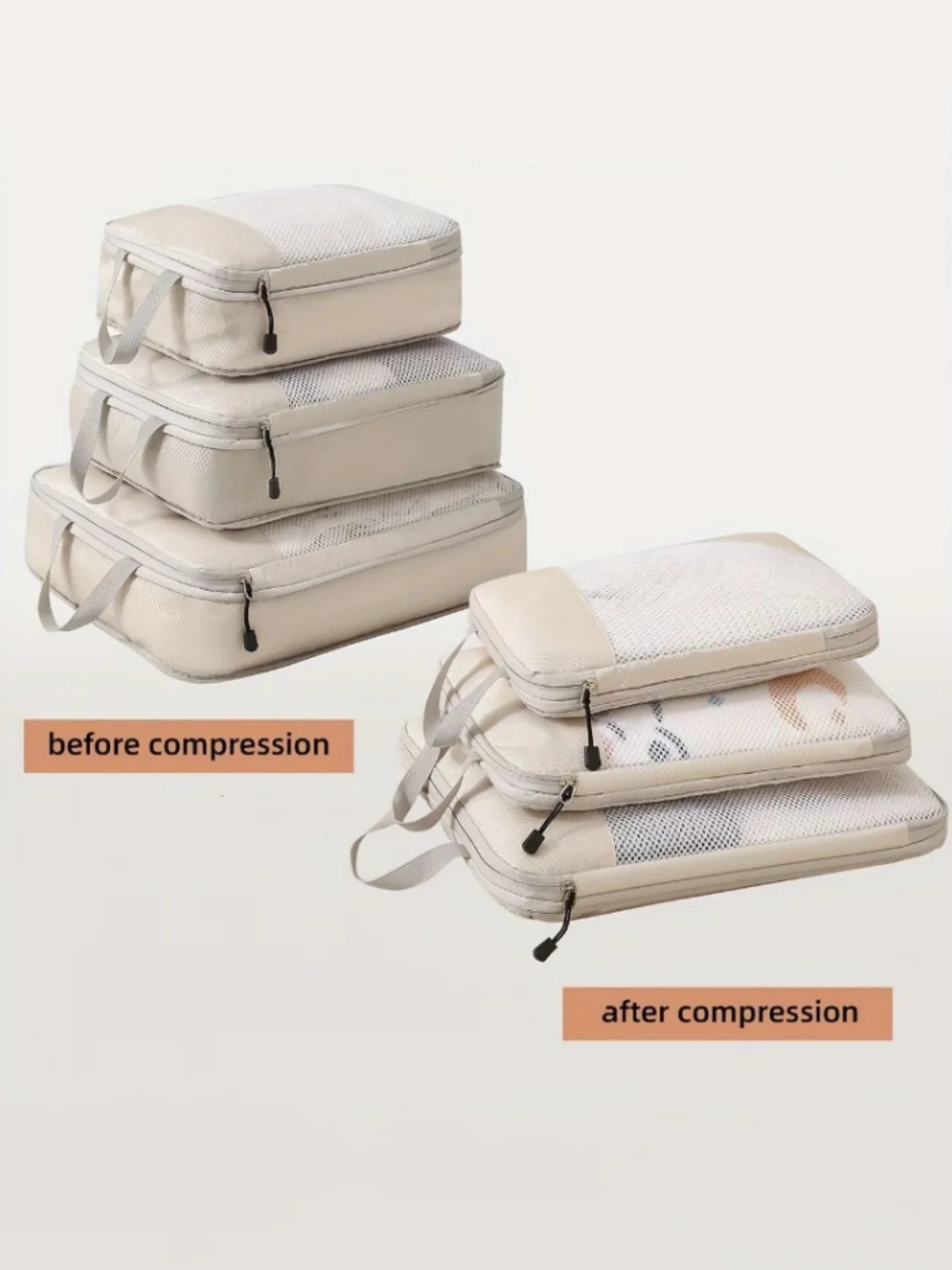 3-Piece Compressible Waterproof Travel Packing Cubes Set | Luggage Organizers