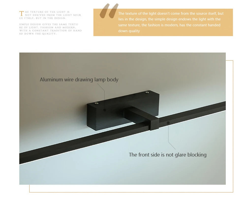Vabena Modern LED Bathroom Wall Light - Three Color Aluminum Mirror Lamp