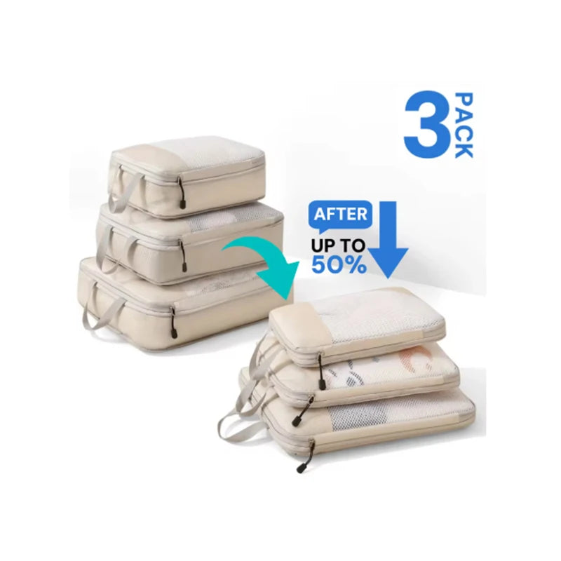 3-Piece Compressible Waterproof Travel Packing Cubes Set | Luggage Organizers