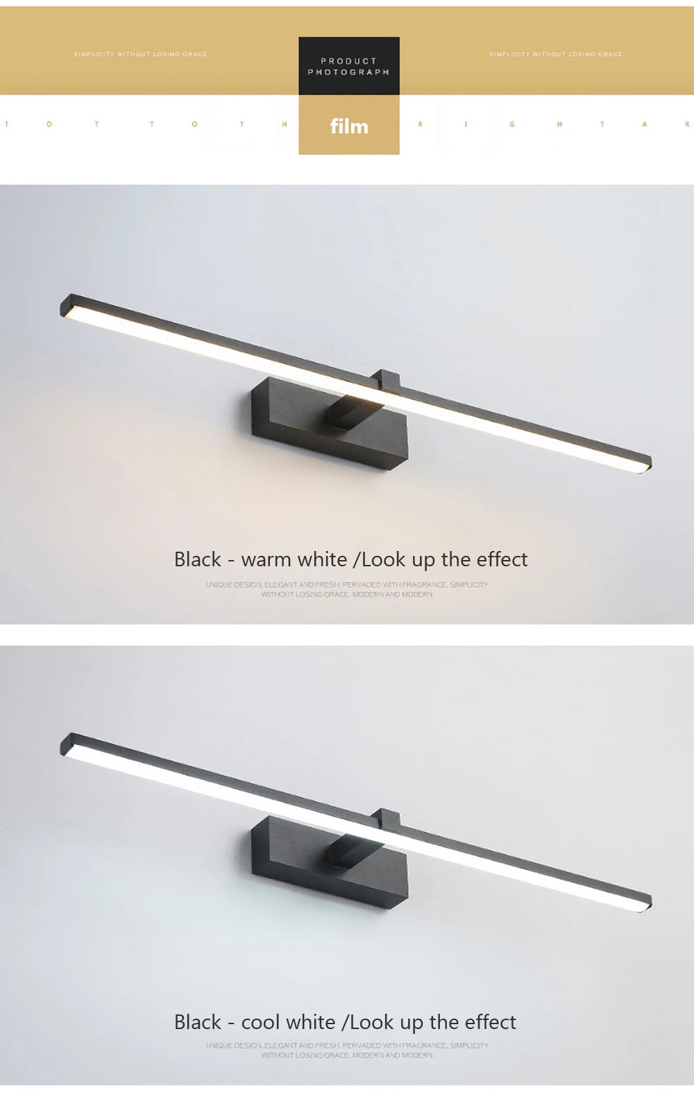 Vabena Modern LED Bathroom Wall Light - Three Color Aluminum Mirror Lamp