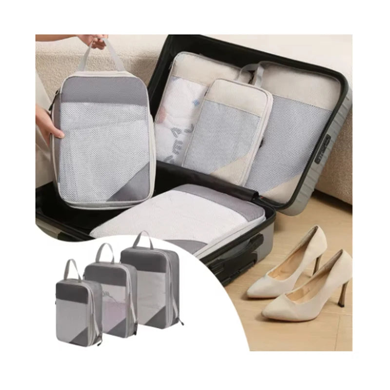 3-Piece Compressible Waterproof Travel Packing Cubes Set | Luggage Organizers