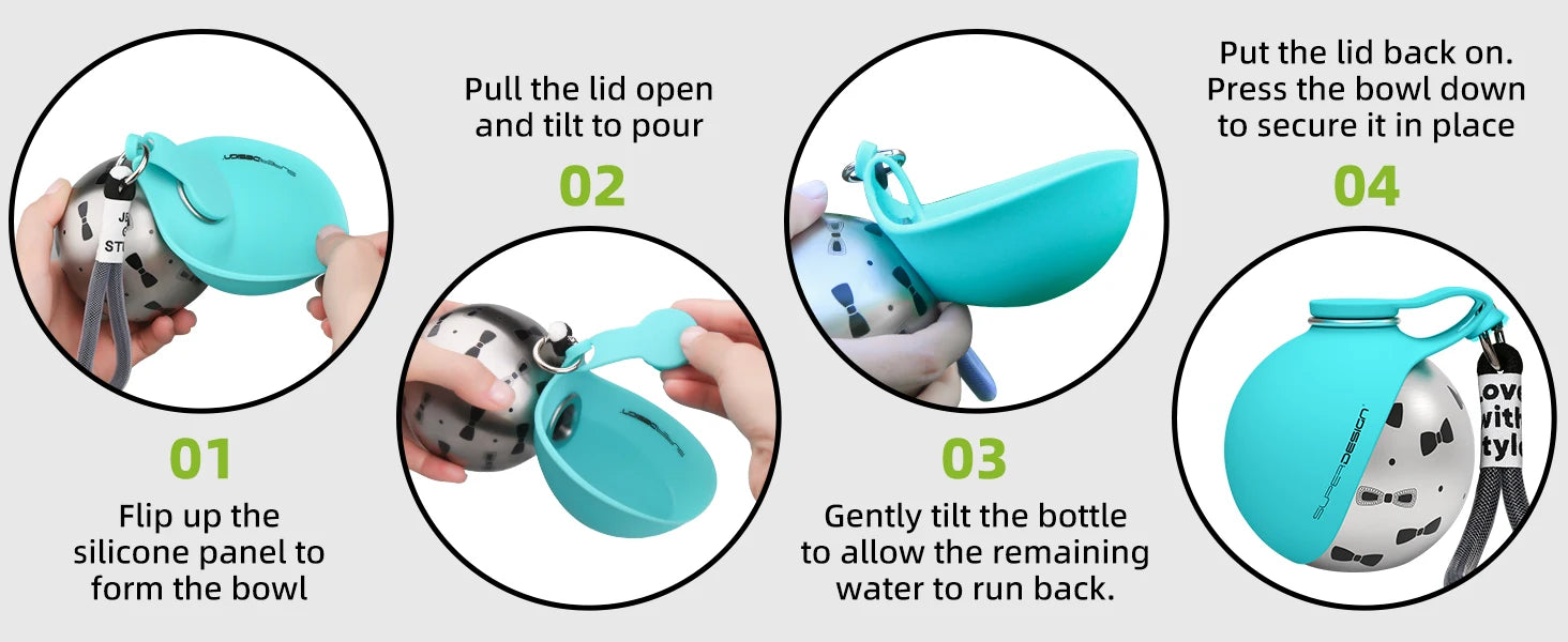 Portable Dog Water Bottle for Small Dogs - 2-in-1 Leak-Proof Travel Feeder