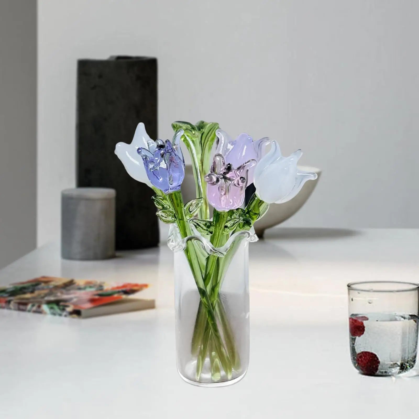 Glass Flower Bouquet with Vase - Everlasting Artificial Flowers for Girlfriend, Birthday, Wedding