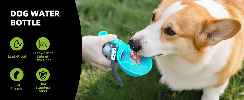Portable Dog Water Bottle for Small Dogs - 2-in-1 Leak-Proof Travel Feeder