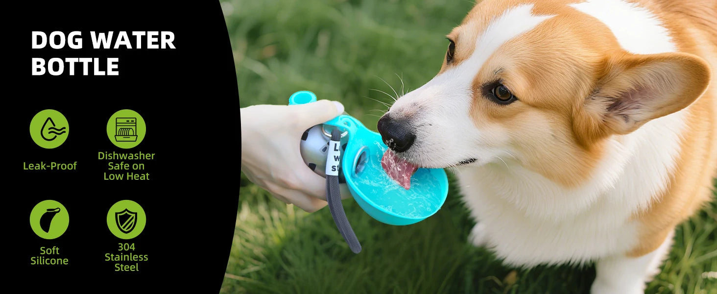 Portable Dog Water Bottle for Small Dogs - 2-in-1 Leak-Proof Travel Feeder