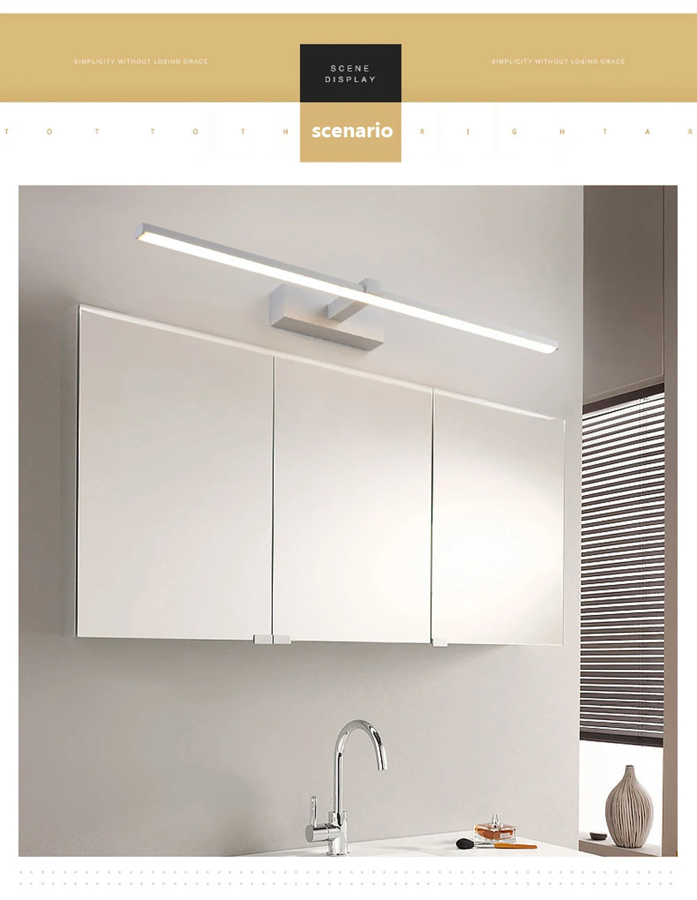 Vabena Modern LED Bathroom Wall Light - Three Color Aluminum Mirror Lamp