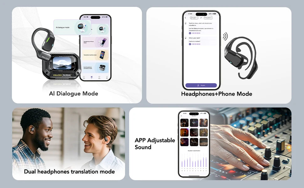 Erazer XP6 AI Translator Wireless Earbuds - Gaming Headset with App Equalizer