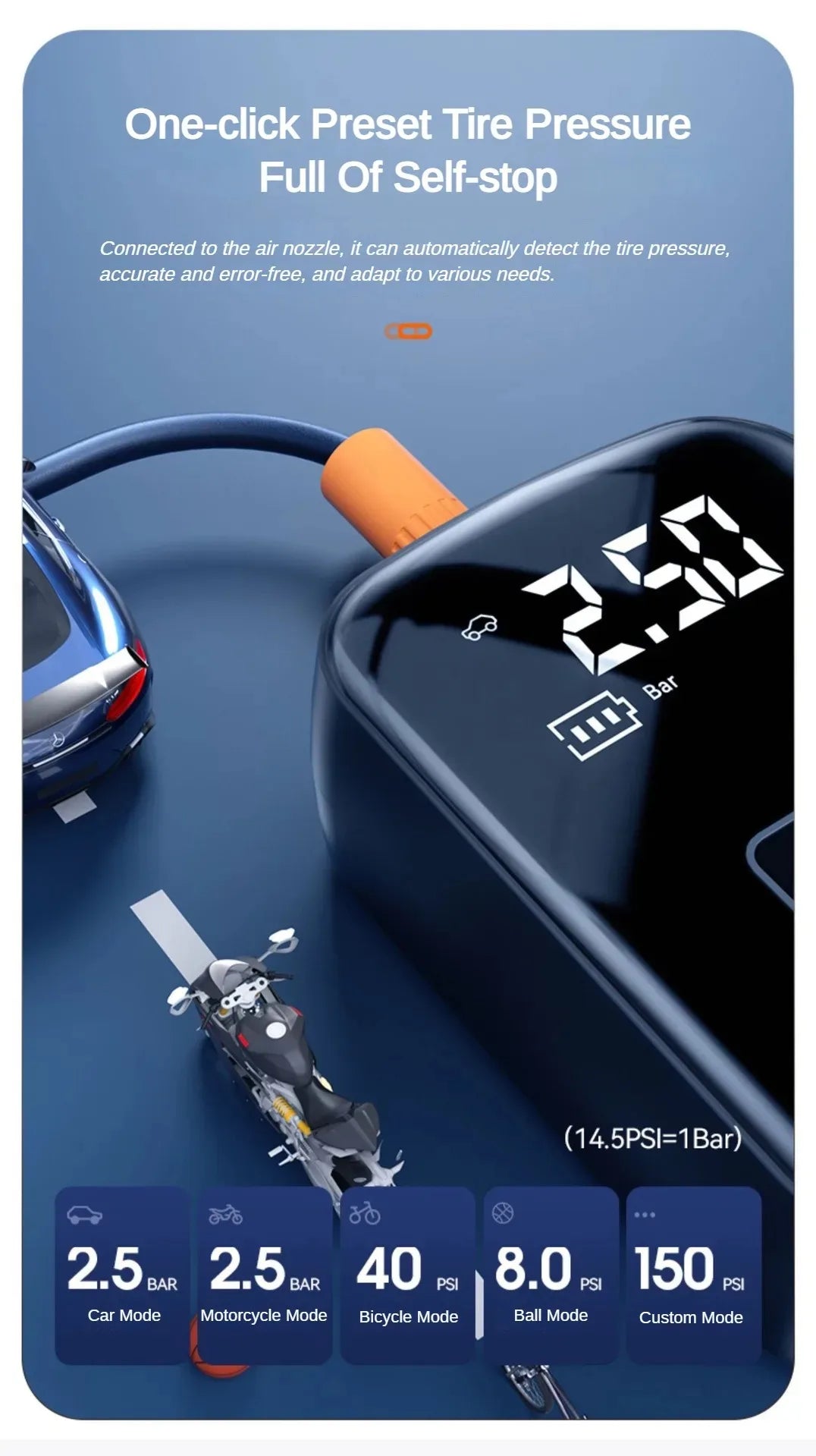 EAFC Digital Wireless Car Tire Inflator Air Compressor