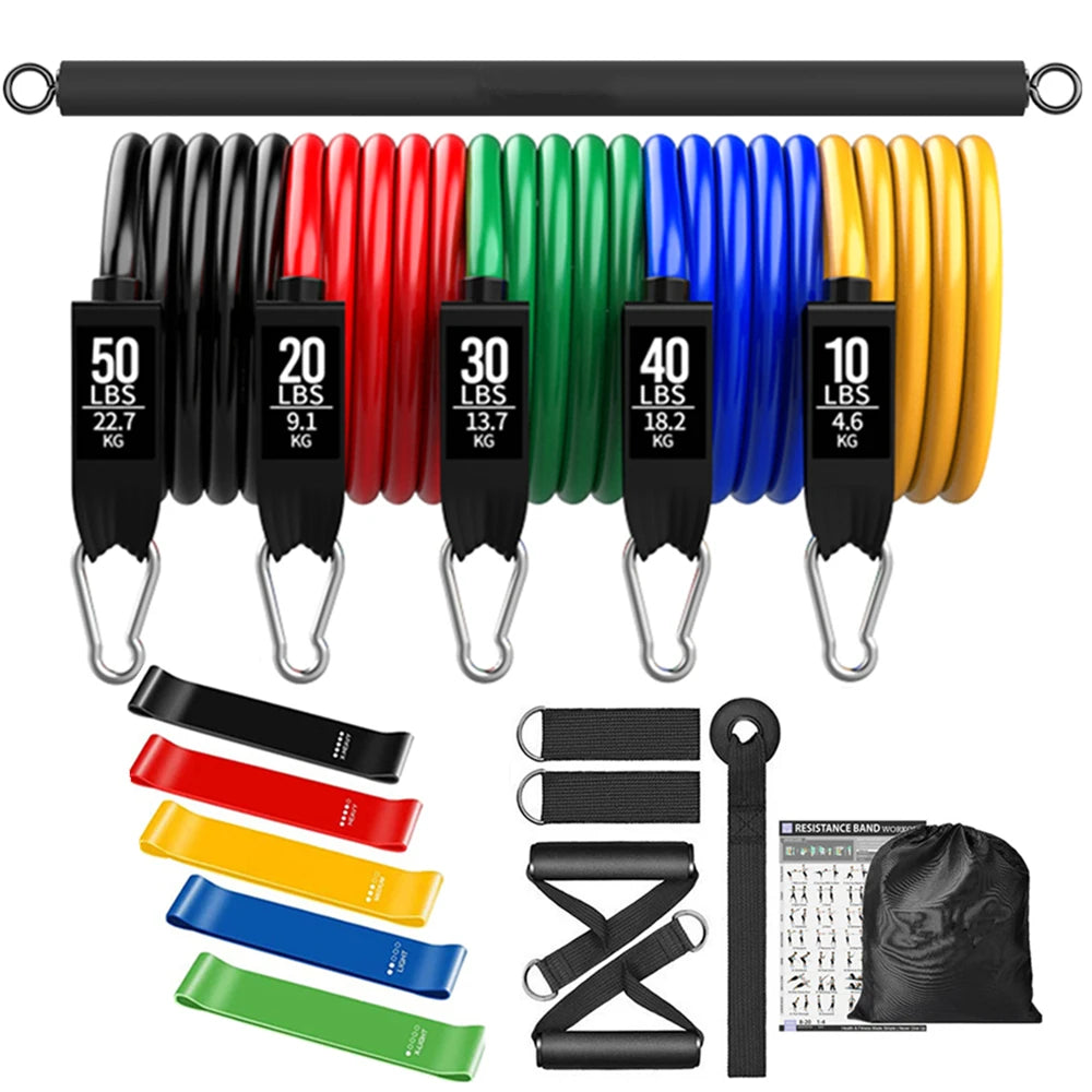 Workout Bar & Resistance Bands Set - Home Gym & Pilates