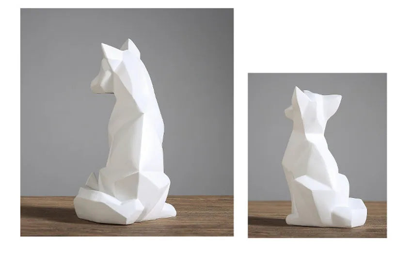 Geometric Fox Sculpture | Modern White Abstract Ornament