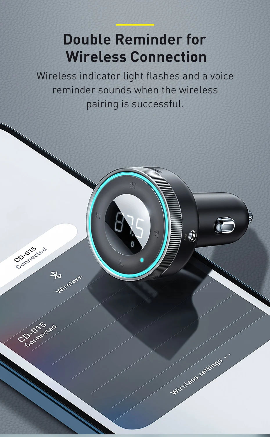 Baseus Bluetooth 5.0 FM Transmitter & Car Charger | Wireless Audio Hands-Free