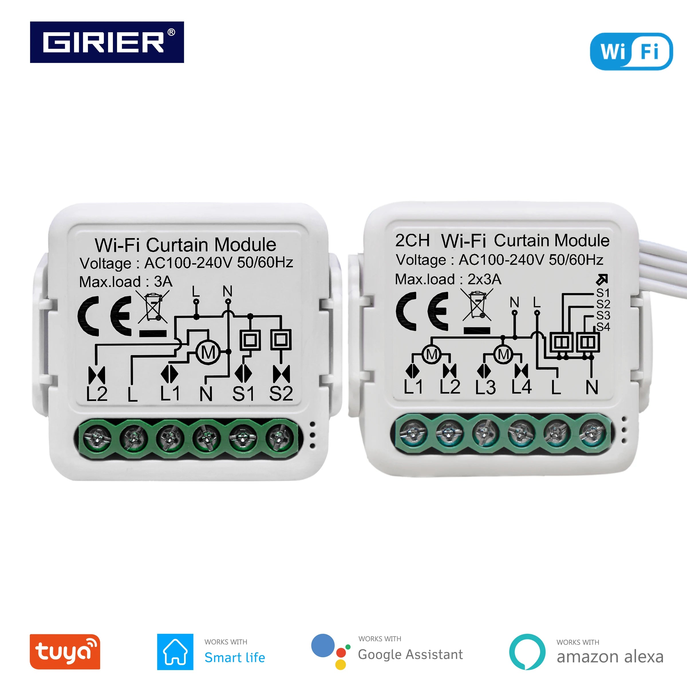 GIRIER Tuya Smart WiFi Curtain Module for Roller Shutters - Alexa & Google Home Compatible