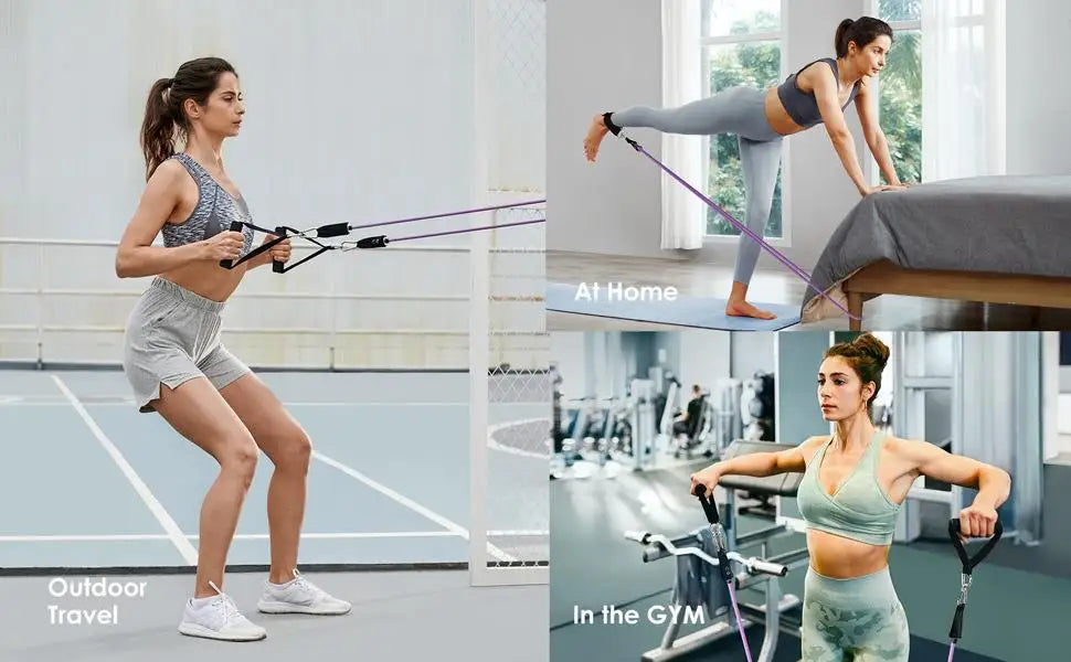 Workout Bar & Resistance Bands Set - Home Gym & Pilates