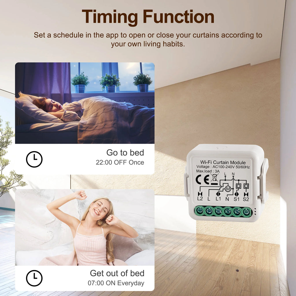 GIRIER Tuya Smart WiFi Curtain Module for Roller Shutters - Alexa & Google Home Compatible