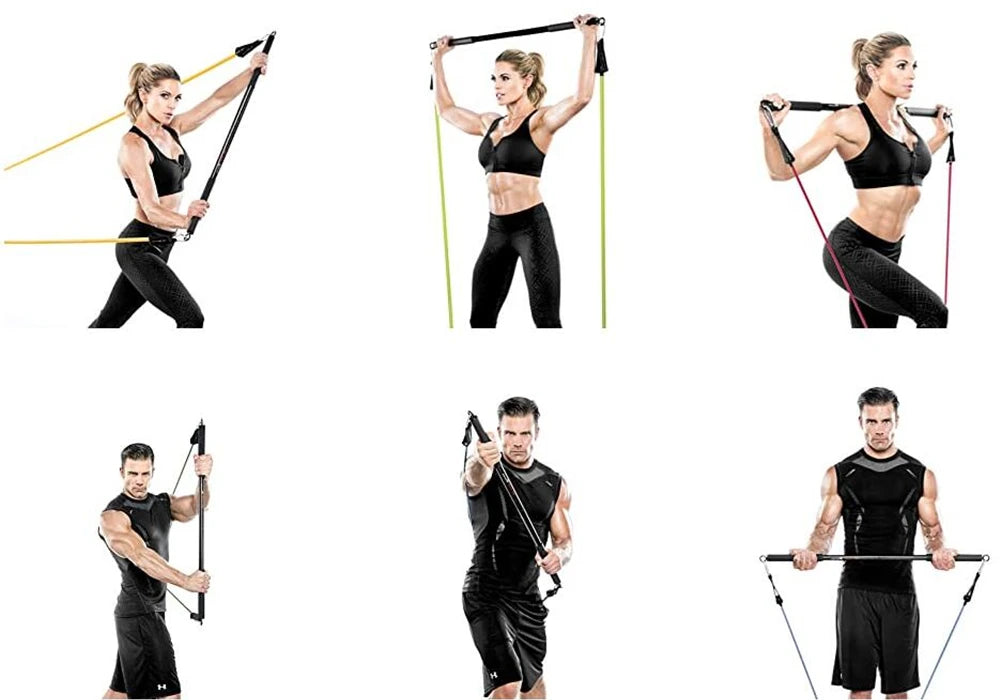 Workout Bar & Resistance Bands Set - Home Gym & Pilates