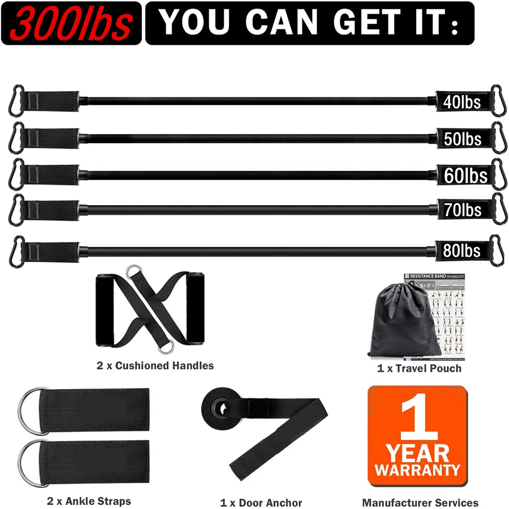Workout Bar & Resistance Bands Set - Home Gym & Pilates