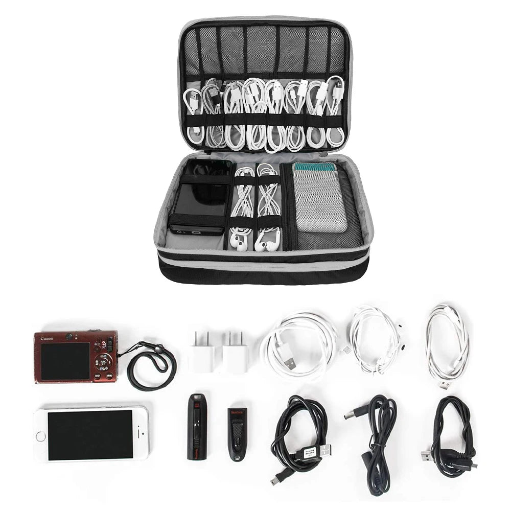 Travel Electronics Organizer Bag | Multi-Layer Cable & Charger Case for iPad