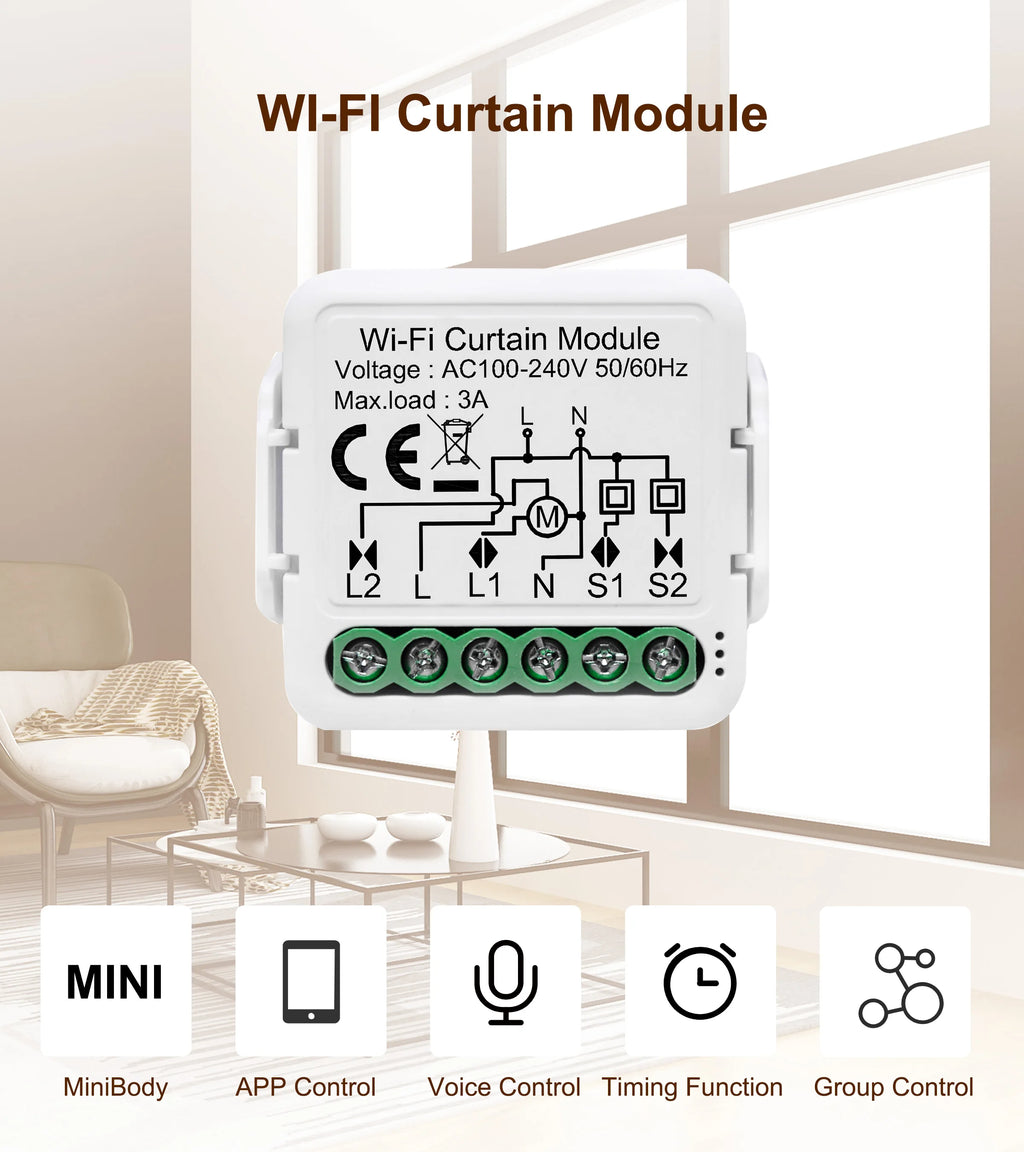 GIRIER Tuya Smart WiFi Curtain Module for Roller Shutters - Alexa & Google Home Compatible