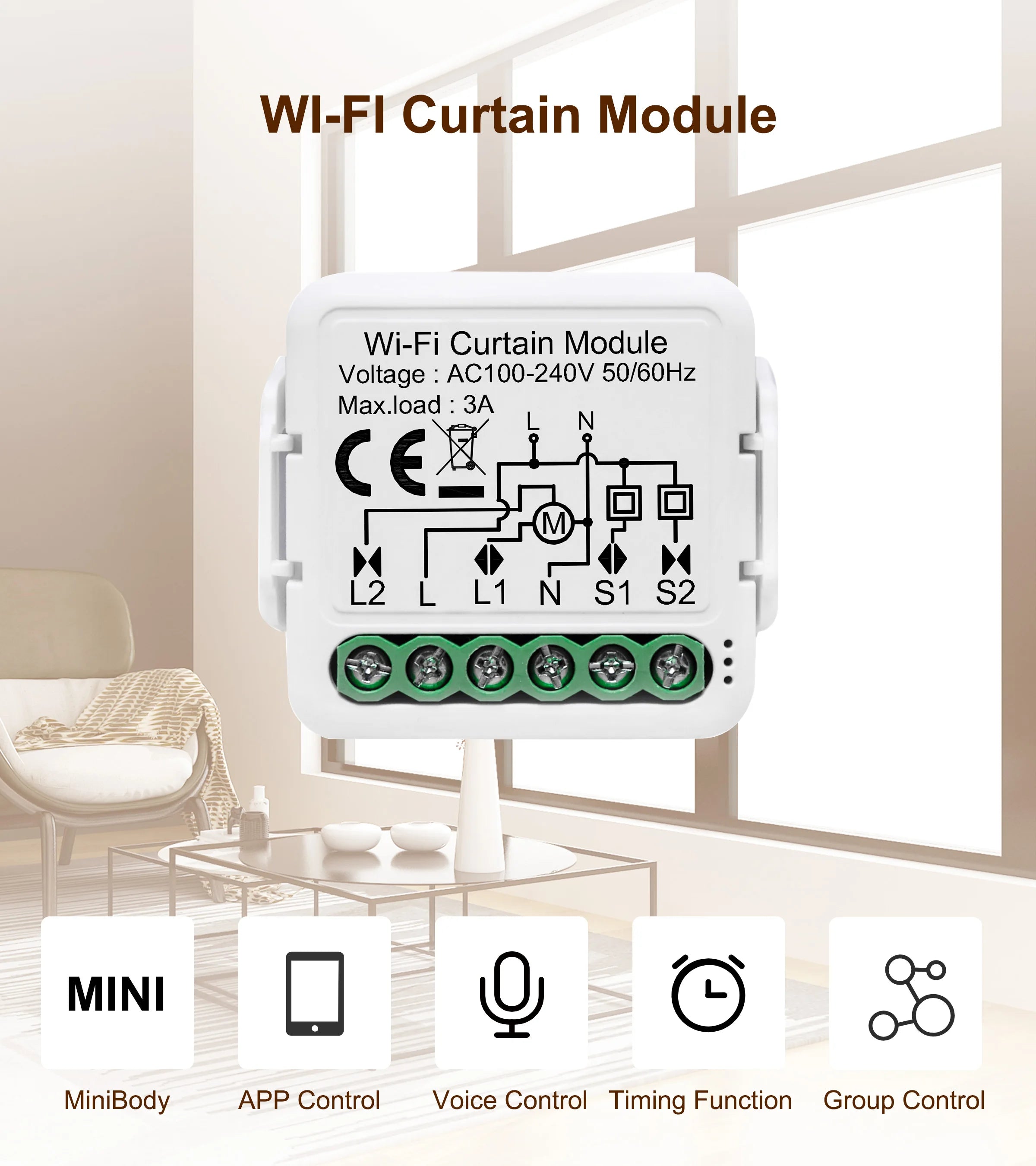 GIRIER Tuya Smart WiFi Curtain Module for Roller Shutters - Alexa & Google Home Compatible