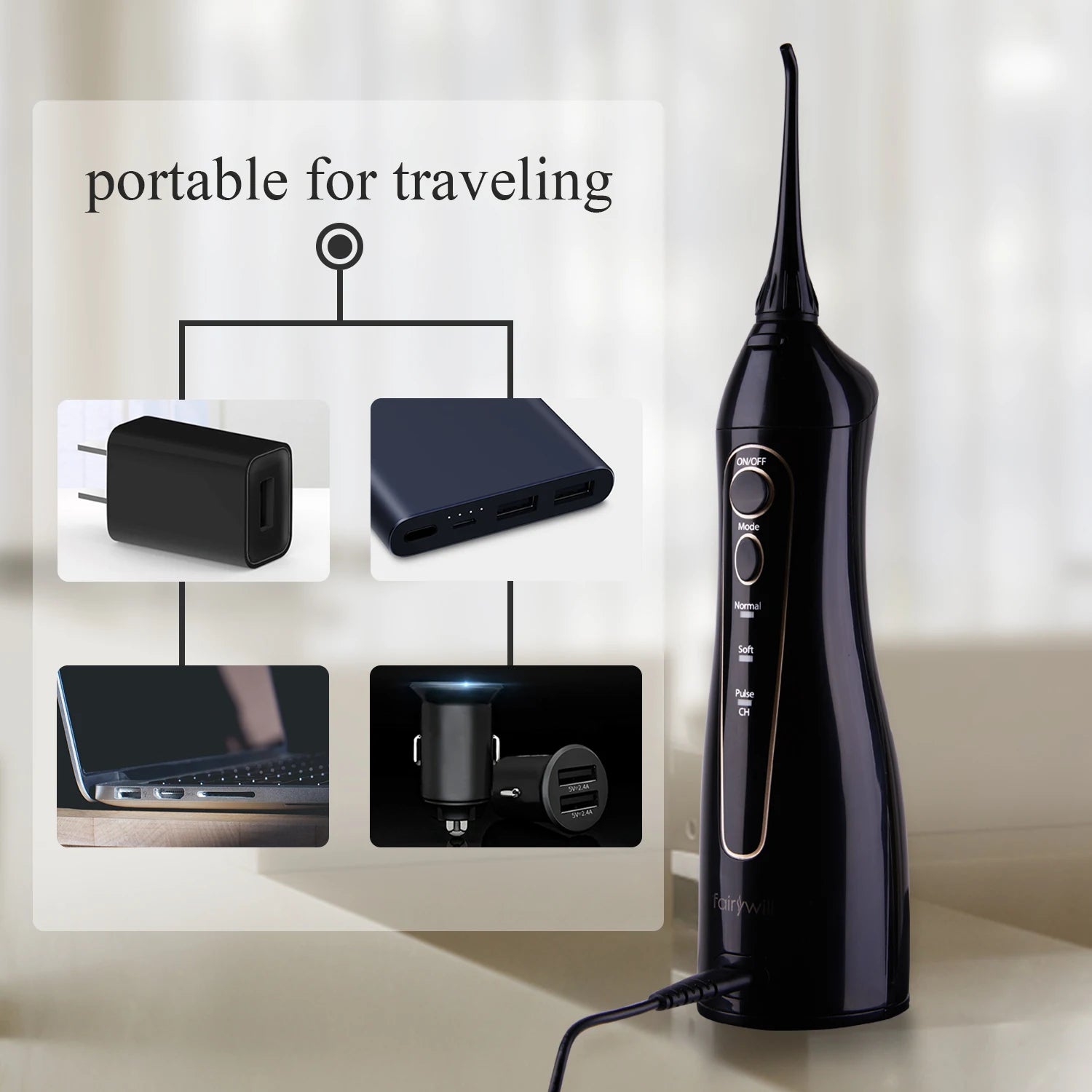 Fairywill Portable Cordless USB Water Flosser for Dental Care