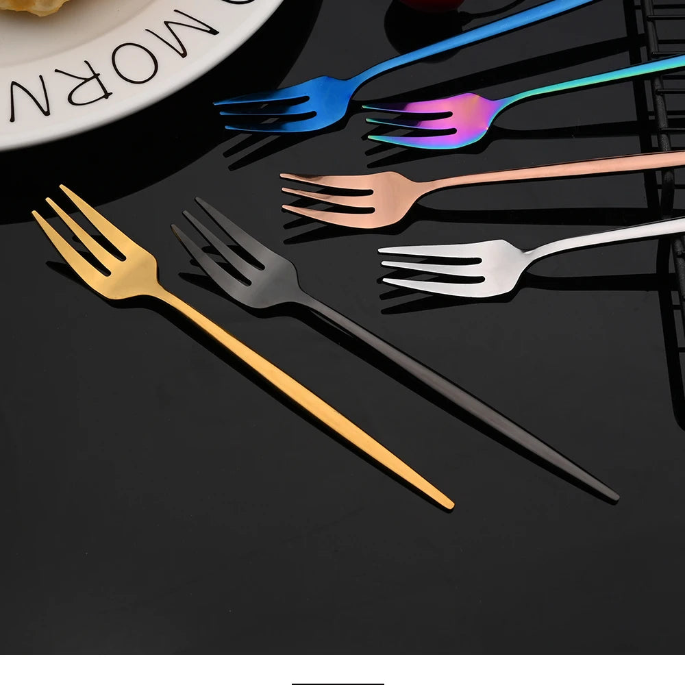 Vabena 30-Piece Black Gold Stainless Steel Dinnerware Set