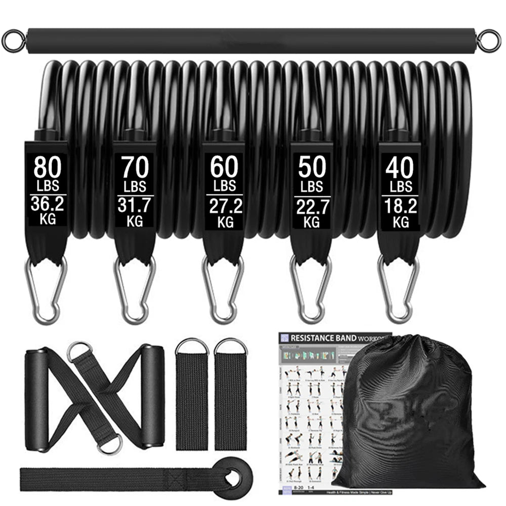 Workout Bar & Resistance Bands Set - Home Gym & Pilates