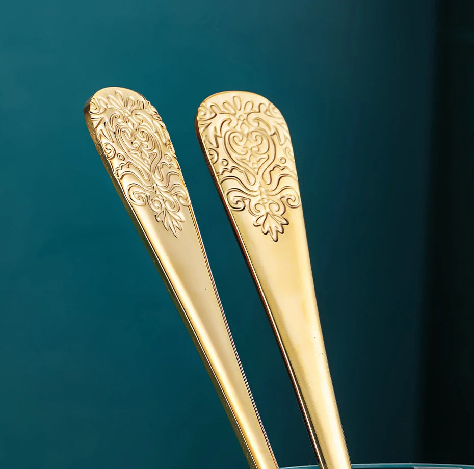 Luxury Gold Silverware Set | Vintage Carved Stainless Steel Cutlery 16/24Pcs