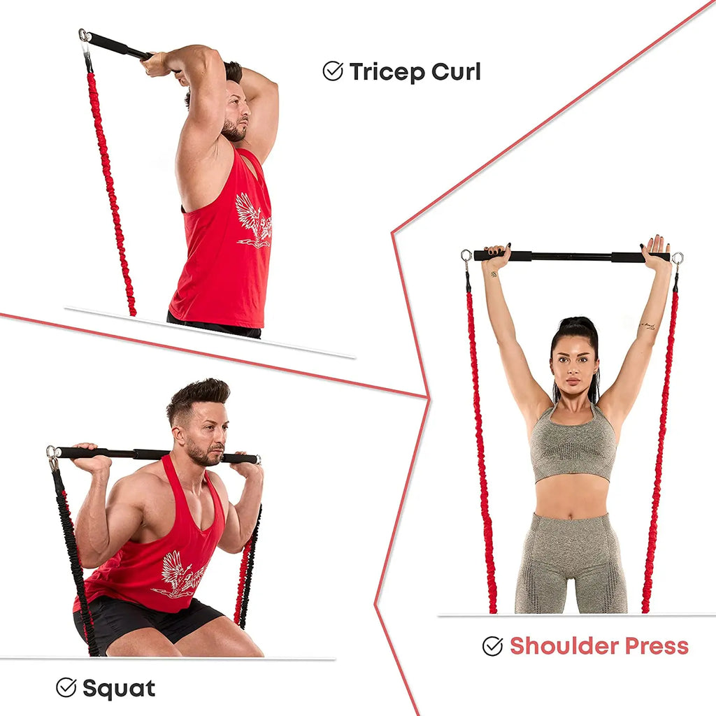 Workout Bar & Resistance Bands Set - Home Gym & Pilates