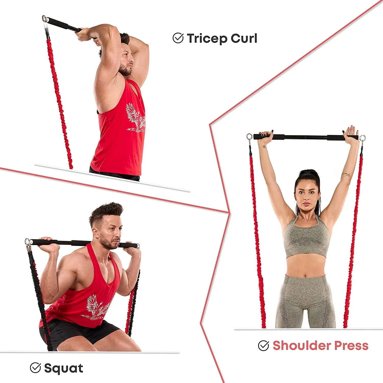 Workout Bar & Resistance Bands Set - Home Gym & Pilates