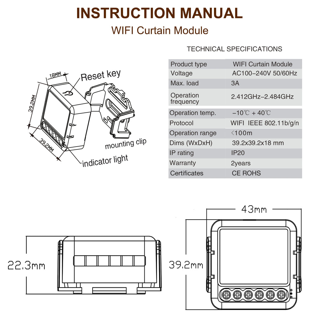 GIRIER Tuya Smart WiFi Curtain Module for Roller Shutters - Alexa & Google Home Compatible