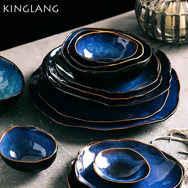 KINGLANG Nordic Irregular Ceramic Plate & Bowl Set - Modern Dining Collection