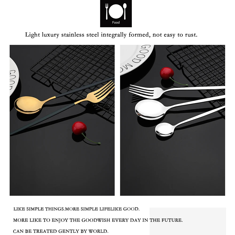 Vabena 30-Piece Black Gold Stainless Steel Dinnerware Set