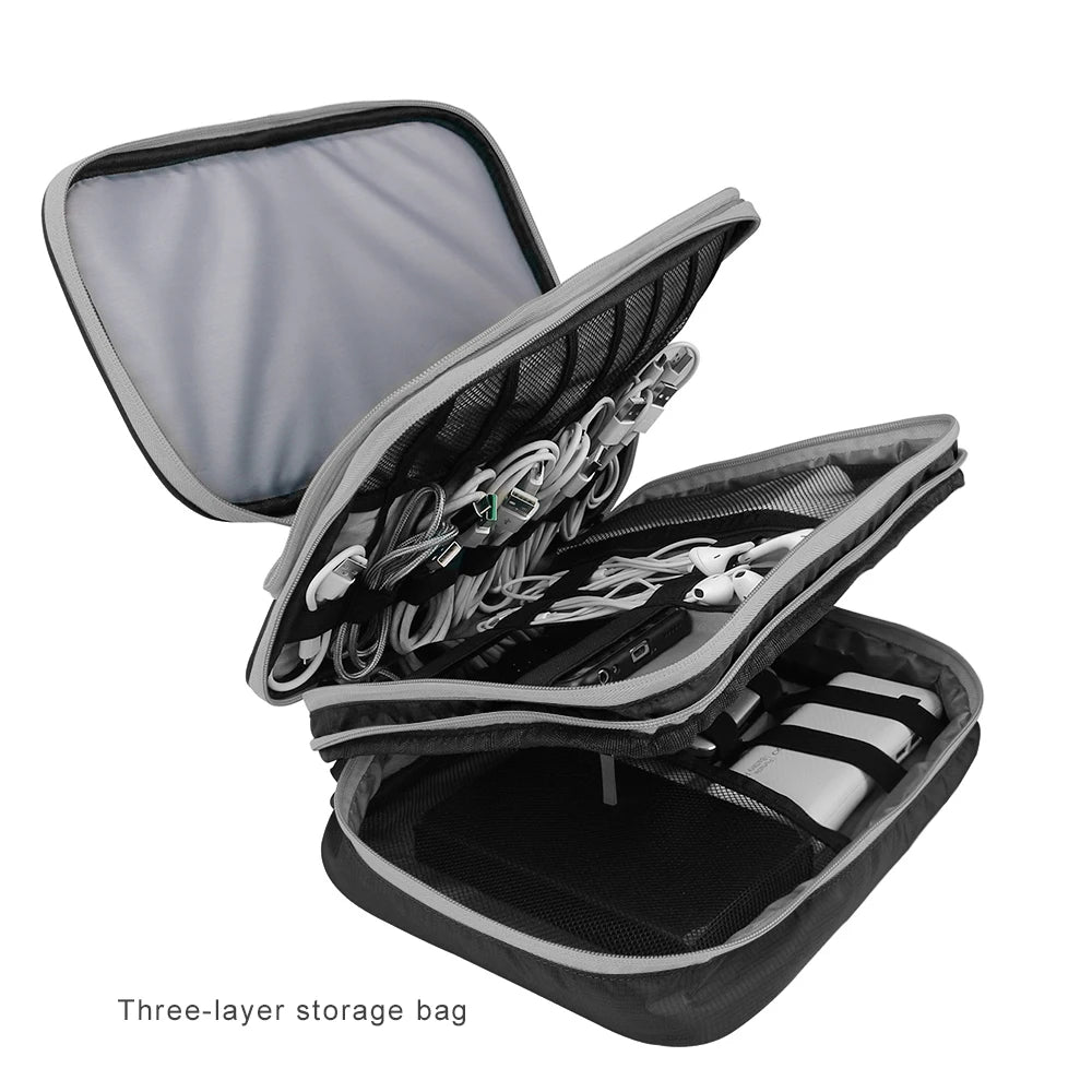 Travel Electronics Organizer Bag | Multi-Layer Cable & Charger Case for iPad