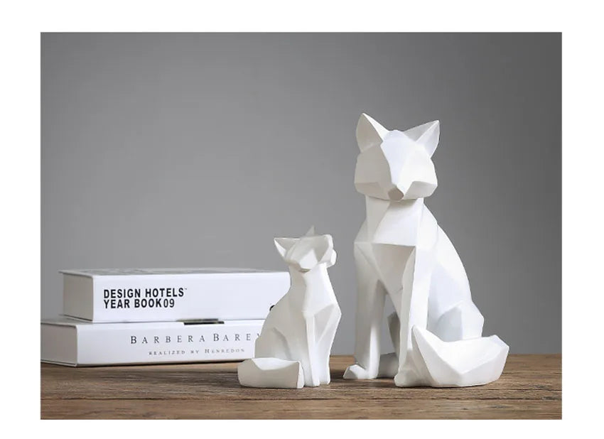 Geometric Fox Sculpture - White Abstract Animal Statue for Modern Home Decor