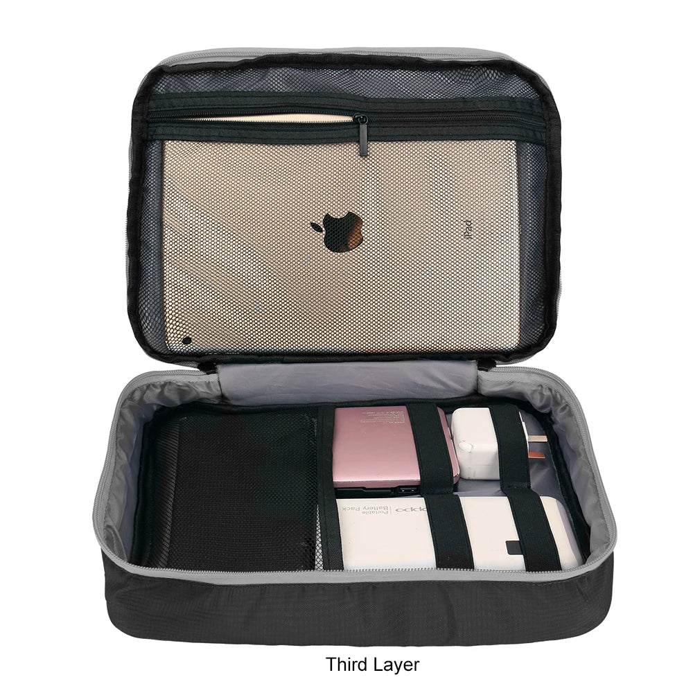 Travel Electronics Organizer Bag | Multi-Layer Cable & Charger Case for iPad