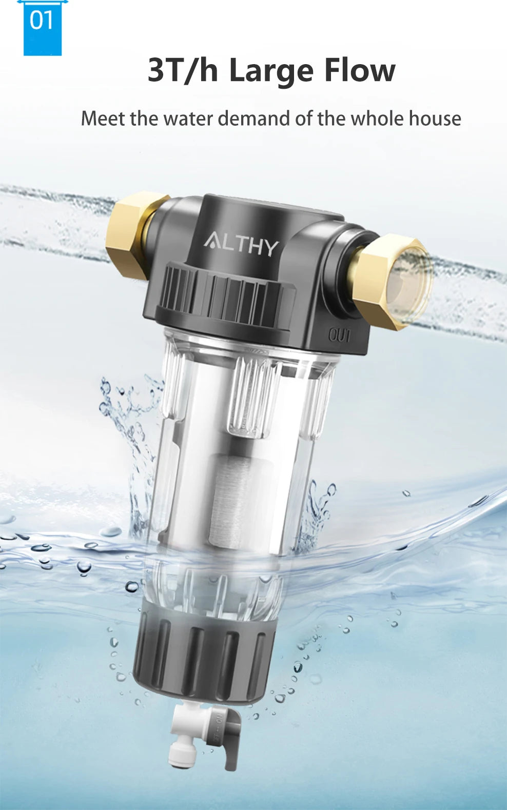 ALTHY Whole House Spin Down Sediment Water Filter Central Prefilter System