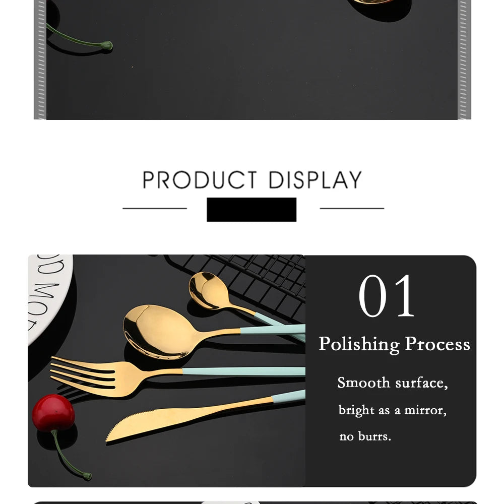 Vabena 30-Piece Black Gold Stainless Steel Dinnerware Set