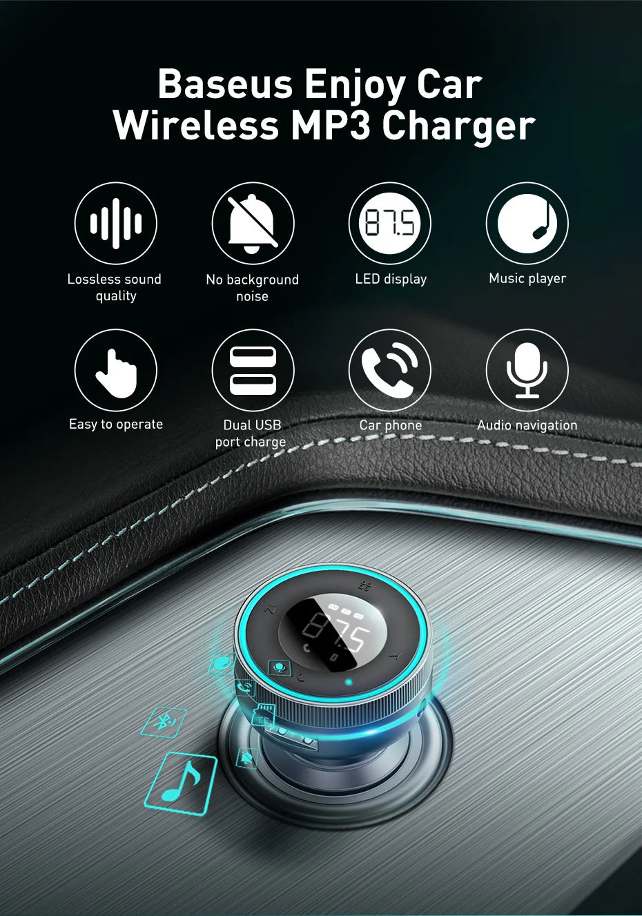 Baseus Bluetooth 5.0 FM Transmitter & Car Charger | Wireless Audio Hands-Free