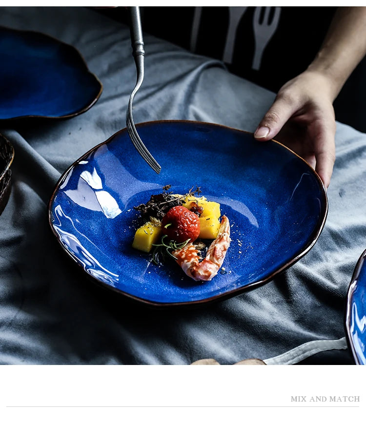 KINGLANG Nordic Irregular Ceramic Plate & Bowl Set - Modern Dining Collection