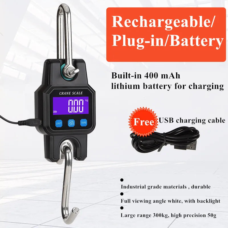 Heavy Duty 300kg Bluetooth Industrial Crane Scale | Digital Hanging Hook Scale