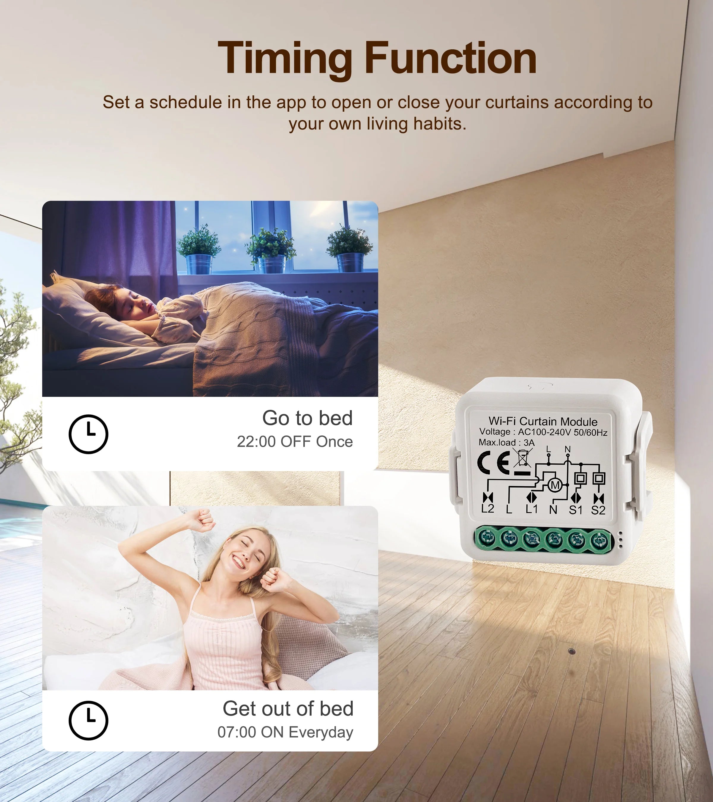 GIRIER Tuya Smart WiFi Curtain Module for Roller Shutters - Alexa & Google Home Compatible