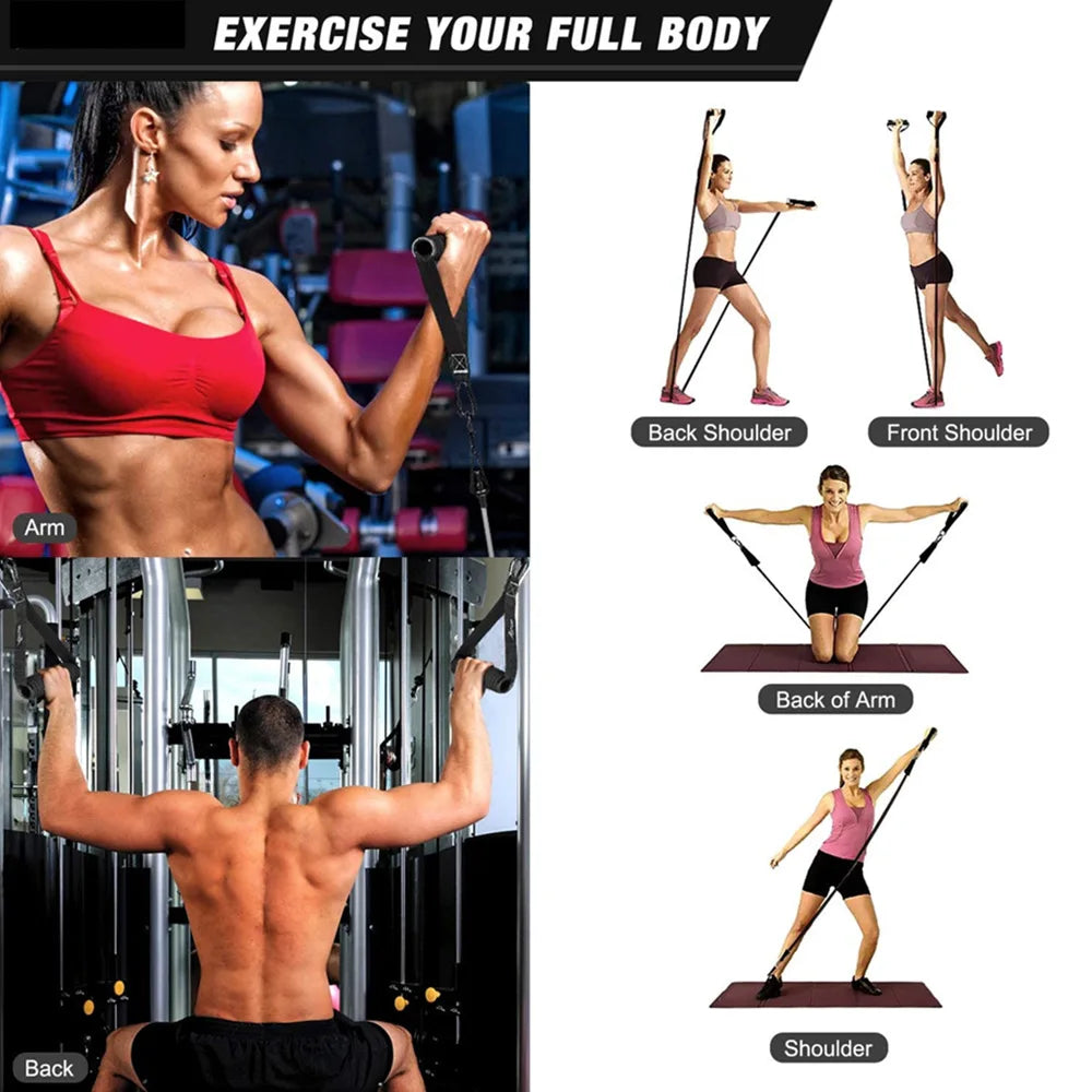 Workout Bar & Resistance Bands Set - Home Gym & Pilates