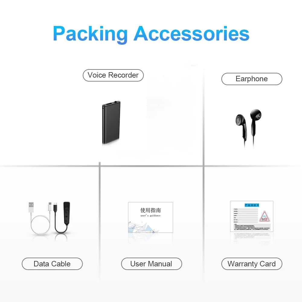 Ultra-Thin Mini Voice Recorder & MP3 Player | Digital Dictaphone 4-32GB