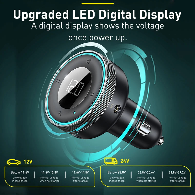 Baseus Bluetooth 5.0 FM Transmitter & Car Charger | Wireless Audio Hands-Free