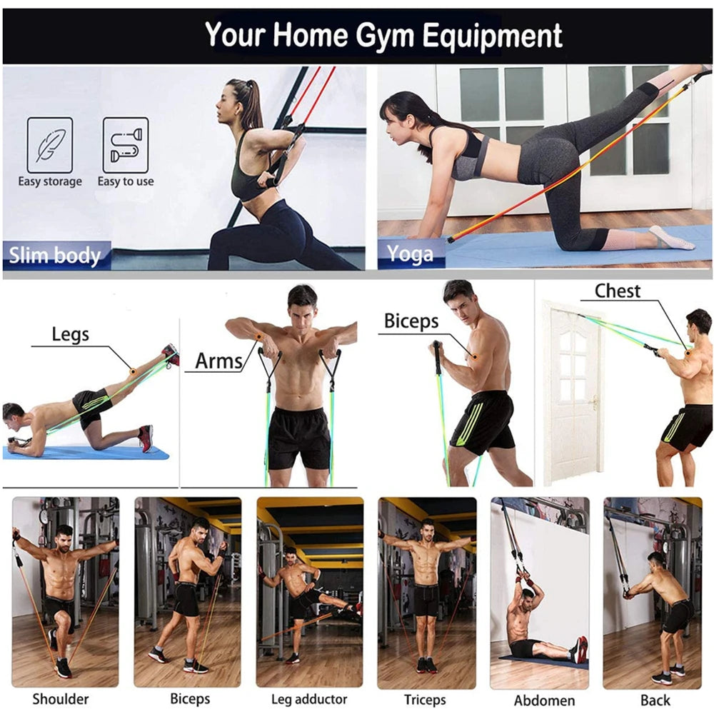 Workout Bar & Resistance Bands Set - Home Gym & Pilates