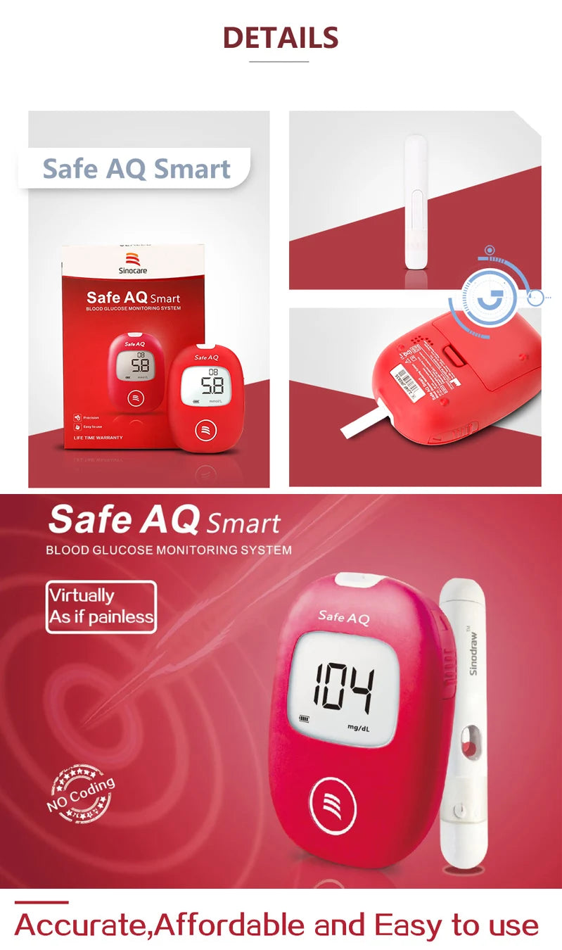 Safe AQ Blood Glucose Meter Kit – Fast Diabetes Blood Sugar Monitor